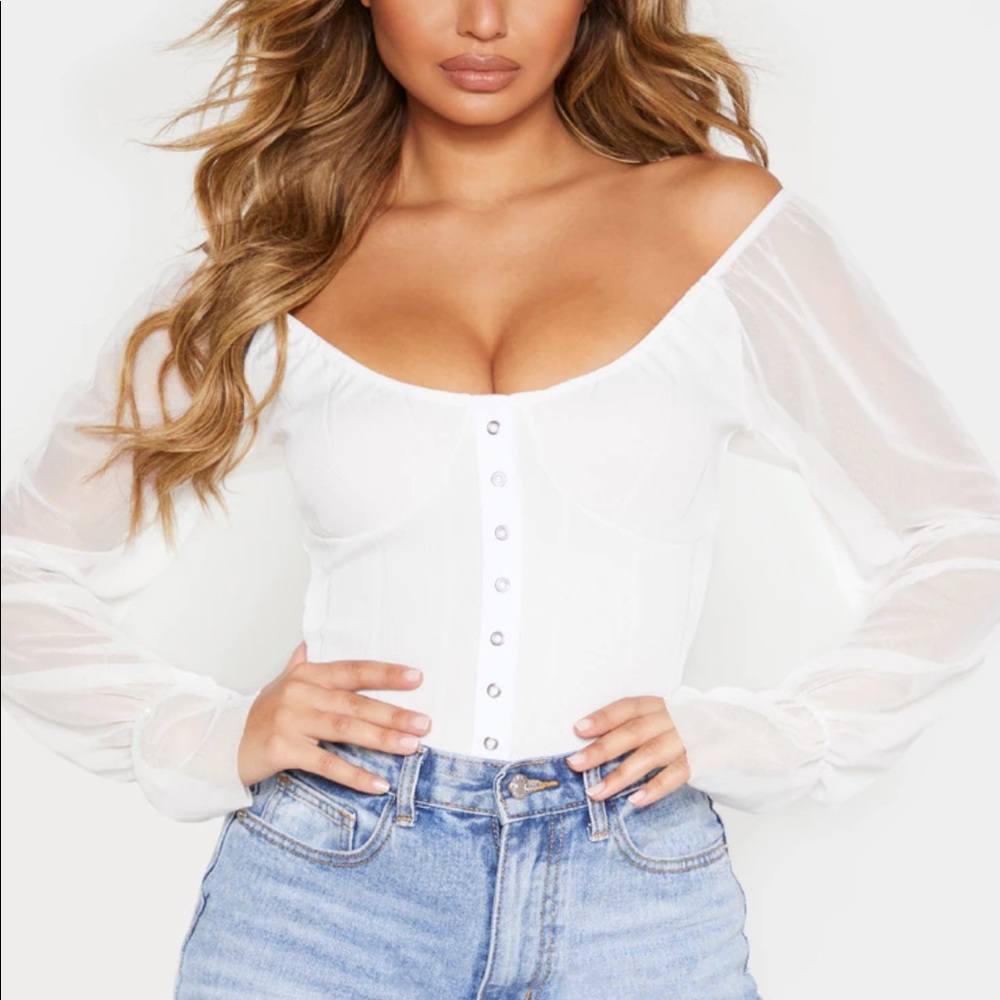 PLT White Rib Mesh Sleeve Bodysuit